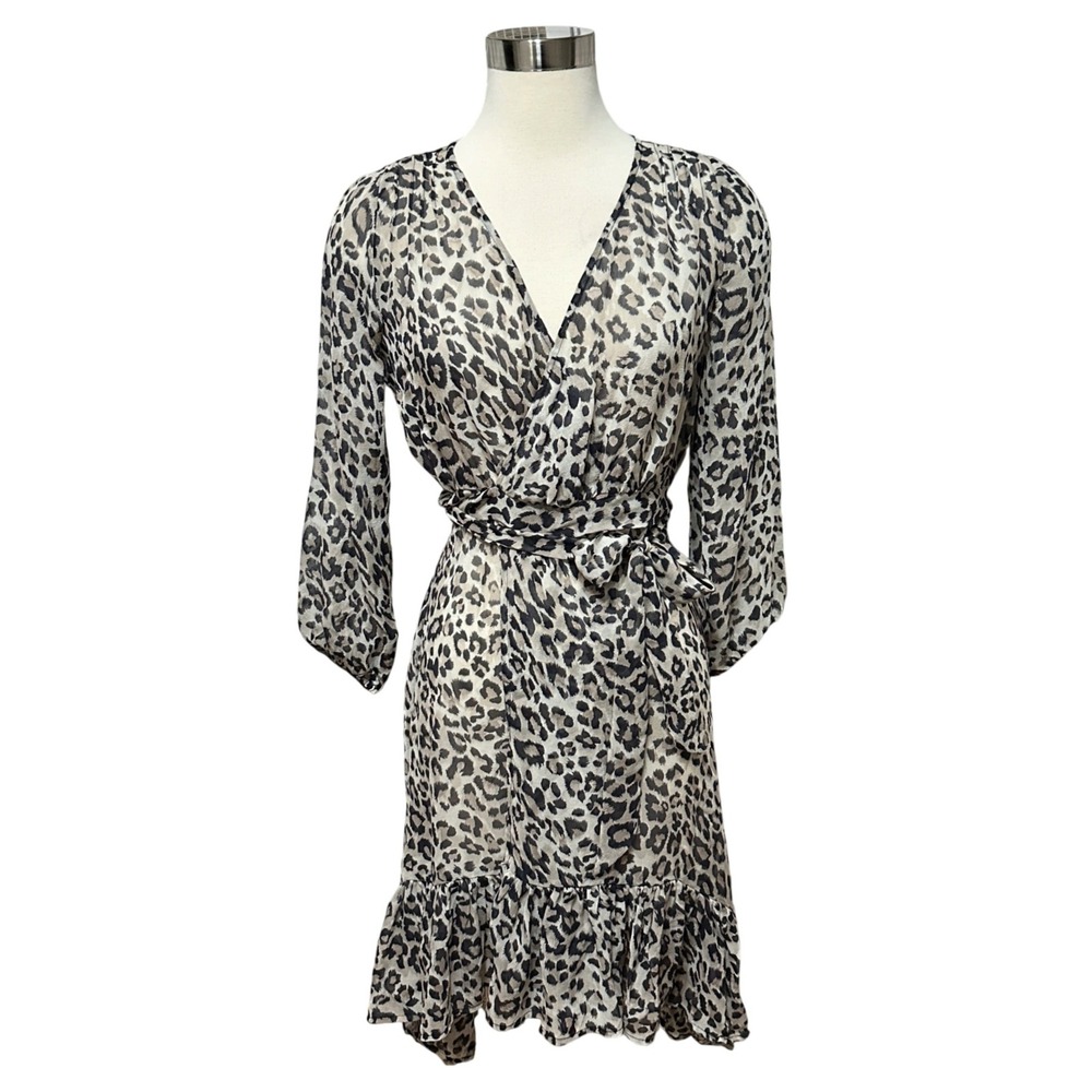 CALYPSO St‎ Barth Womens Leopard Print 100% Silk Sheer Wrap Dress XS Luxury Chic